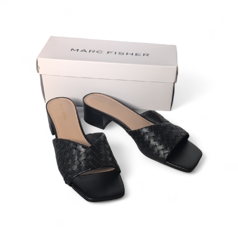 Marc Fisher Black Coven Slide Open Toe Square Toe Sandals Size 11